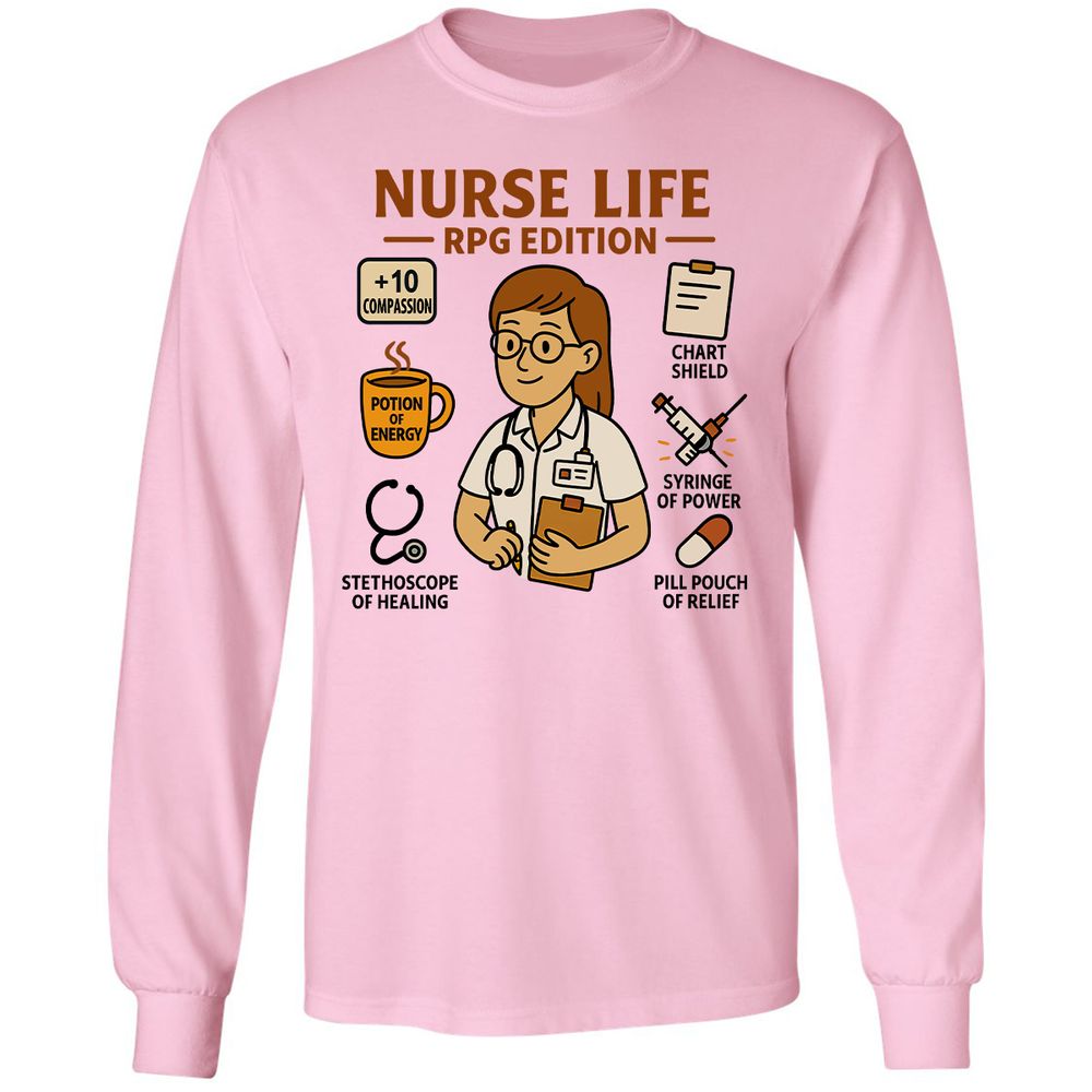 Nurse Life RPG Edition Long Sleeve T-Shirt - Light Pink - 3