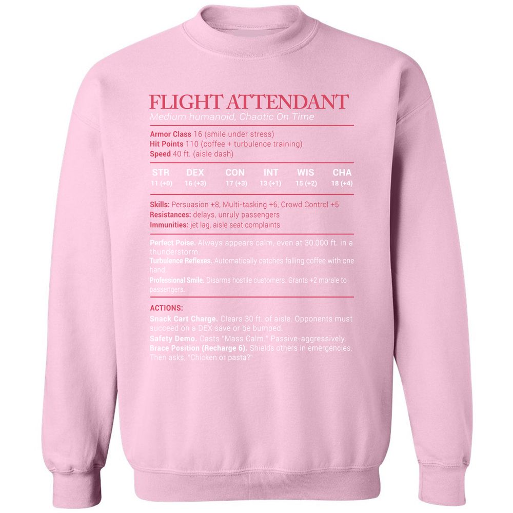 Flight Attendant Stats Classic Unisex Sweatshirt - Light Pink - 3