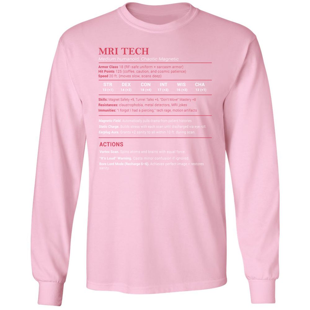 MRI Tech Stats Long Sleeve T-Shirt - Light Pink - 3