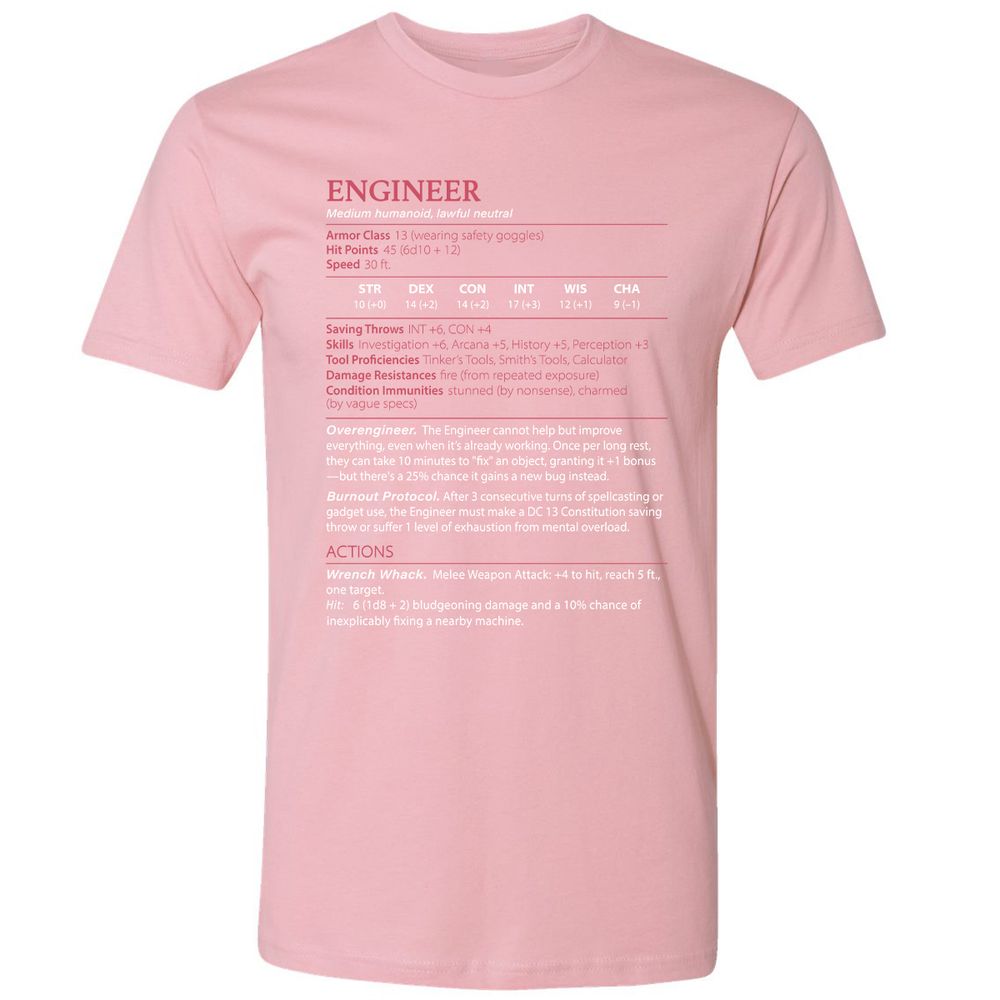 Engineer Stats Premium Unisex T-Shirt - Light Pink - 3