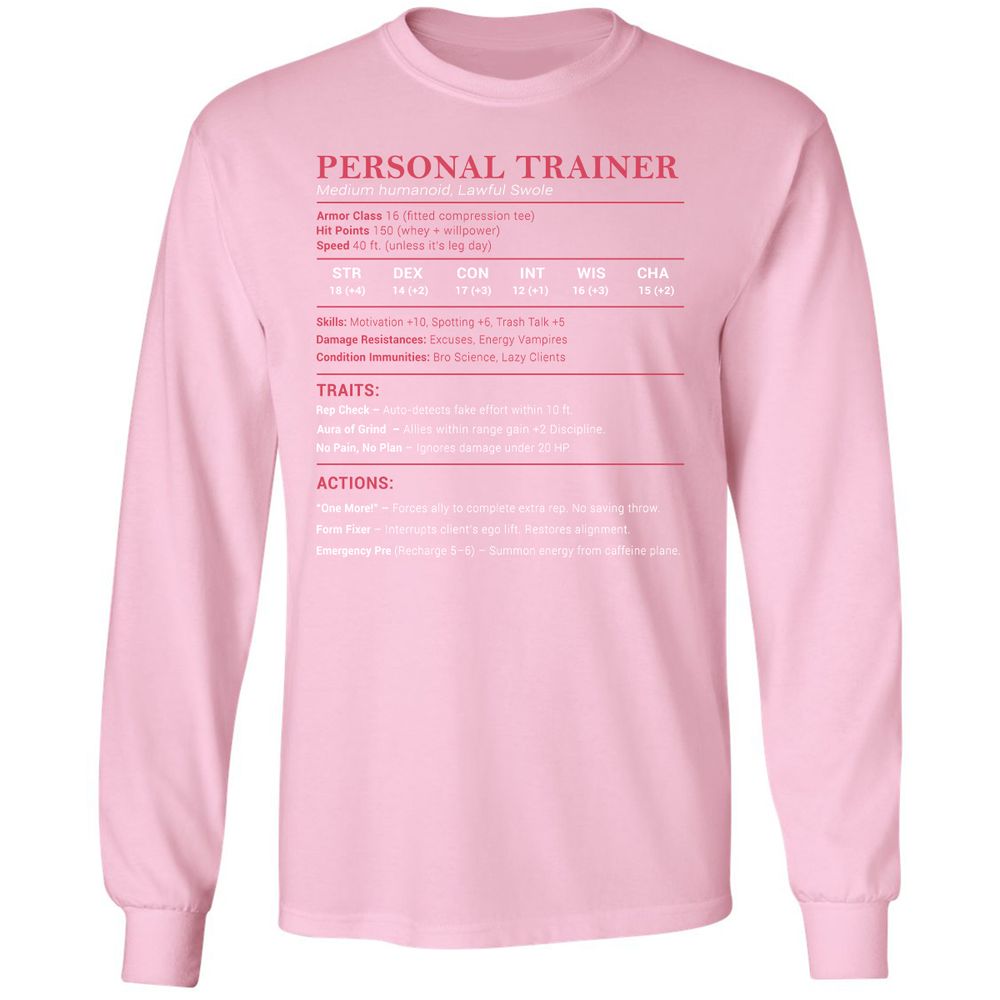 Personal Trainer PT Stats Long Sleeve T-Shirt - Light Pink - 3
