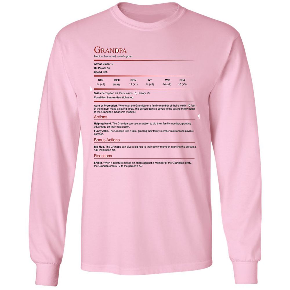 Grandpa Stat Block Long Sleeve T-Shirt - Light Pink - 3