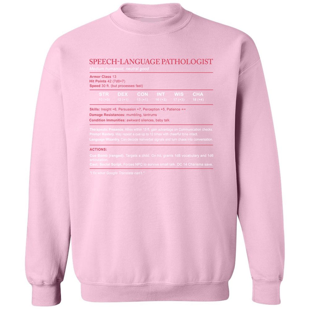 Speech Language Pathologist Stats Classic Unisex Sweatshirt - Light Pink - 3