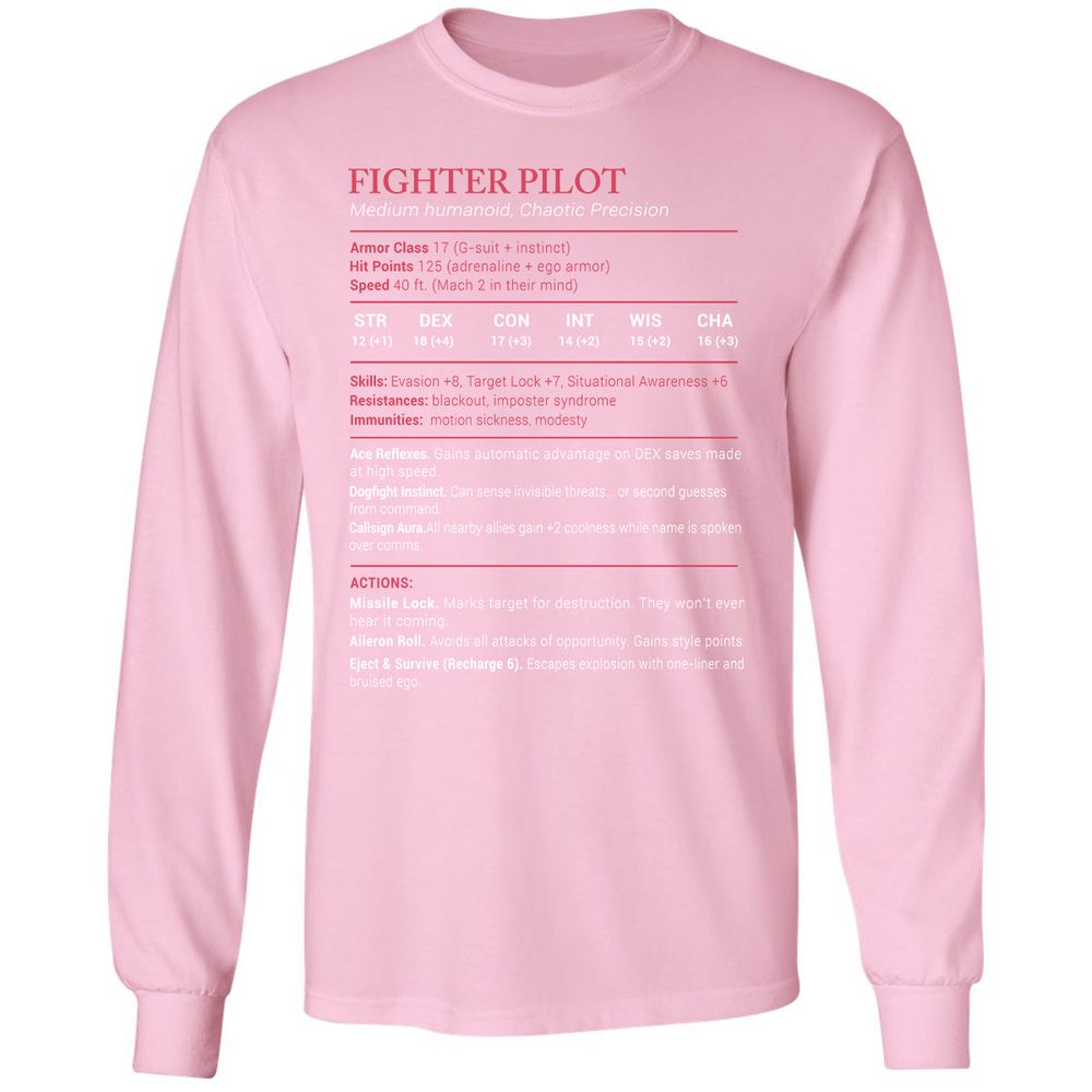 Fighter Pilot Stats Long Sleeve T-Shirt - Light Pink - 3