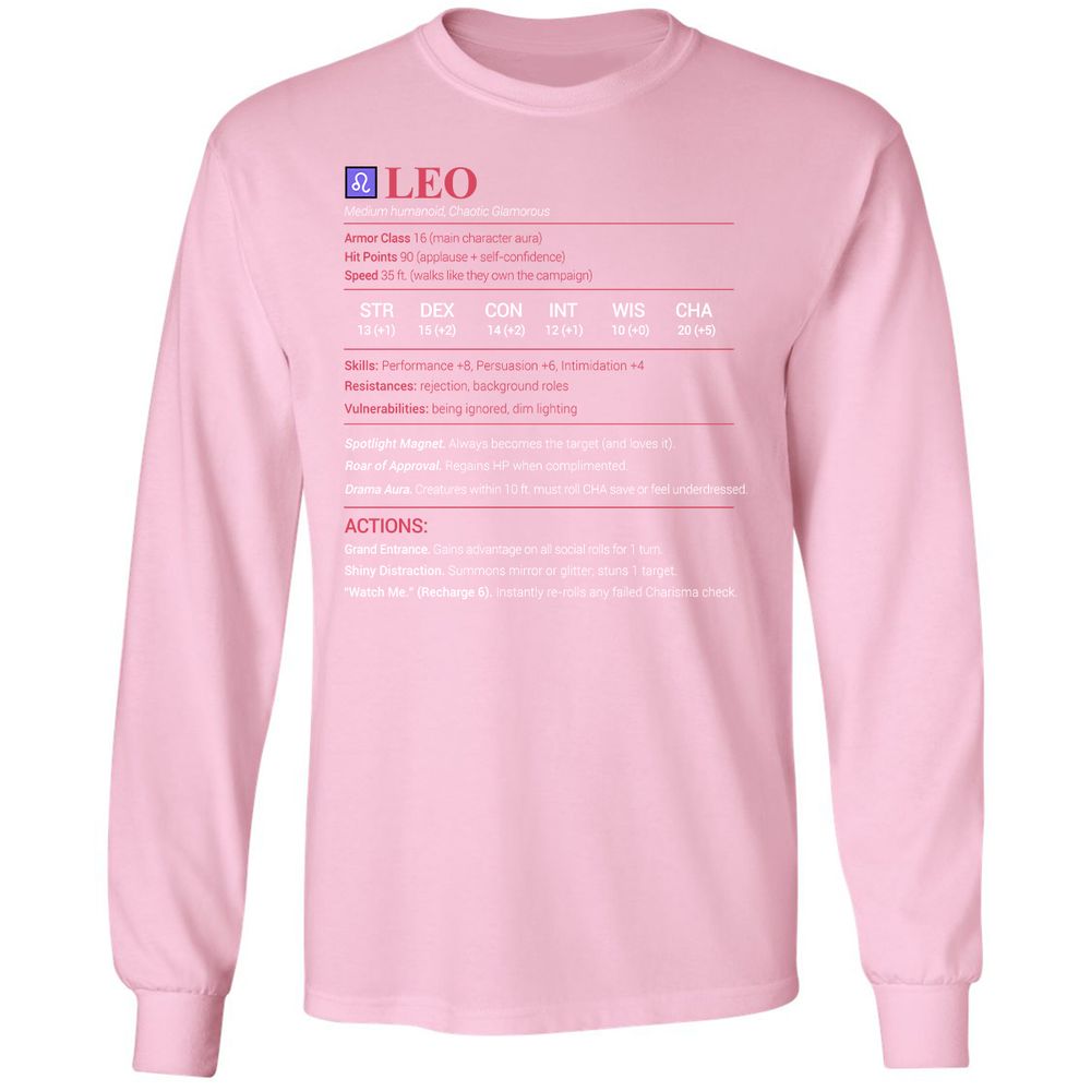 Leo Stats Long Sleeve T-Shirt - Light Pink - 3