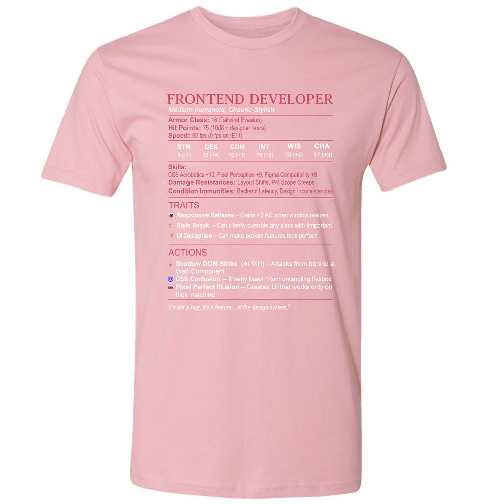 Frontend Developer Stats Premium Unisex T-Shirt - Light Pink - 3