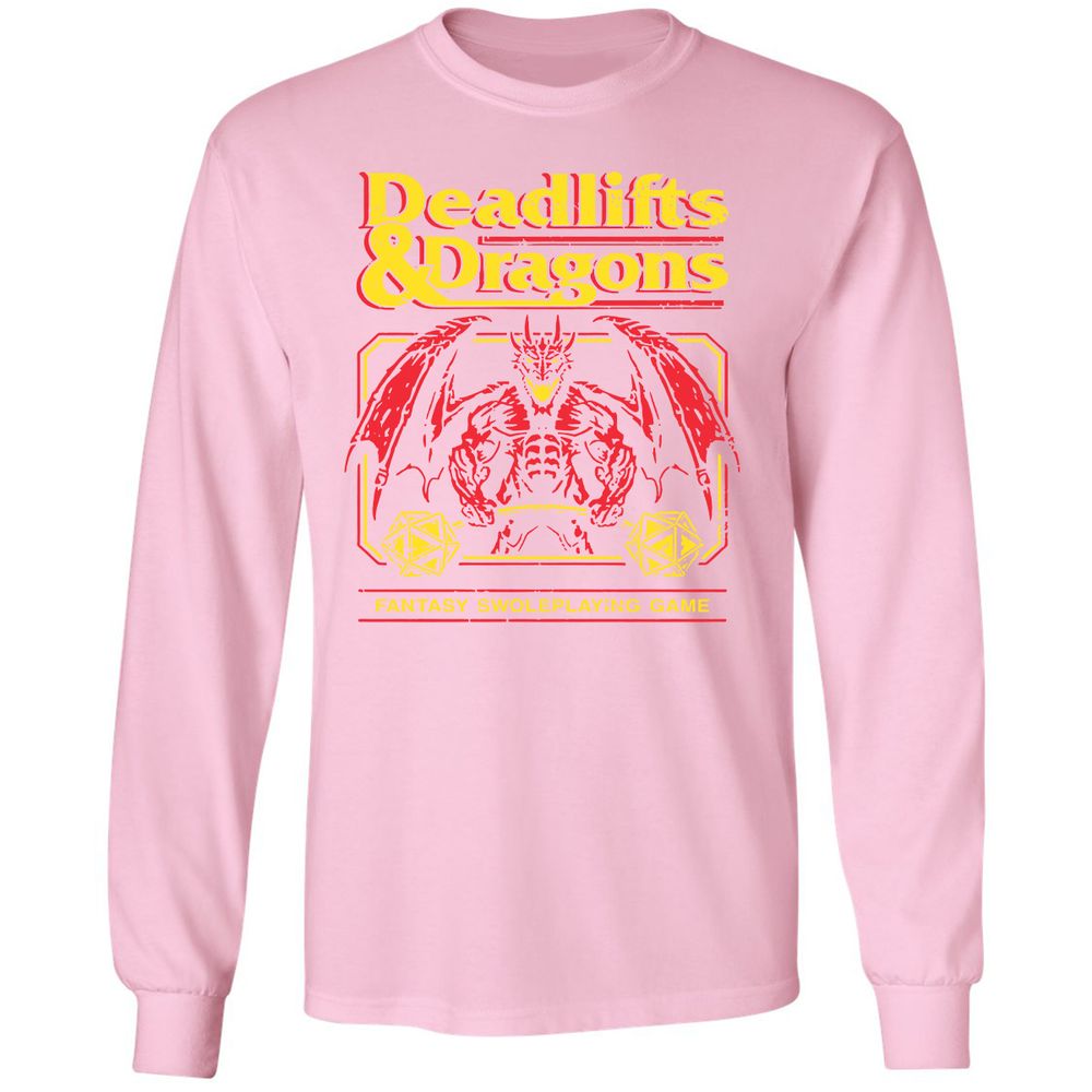 Deadlifts And Dragons Long Sleeve T-Shirt - Light Pink - 3