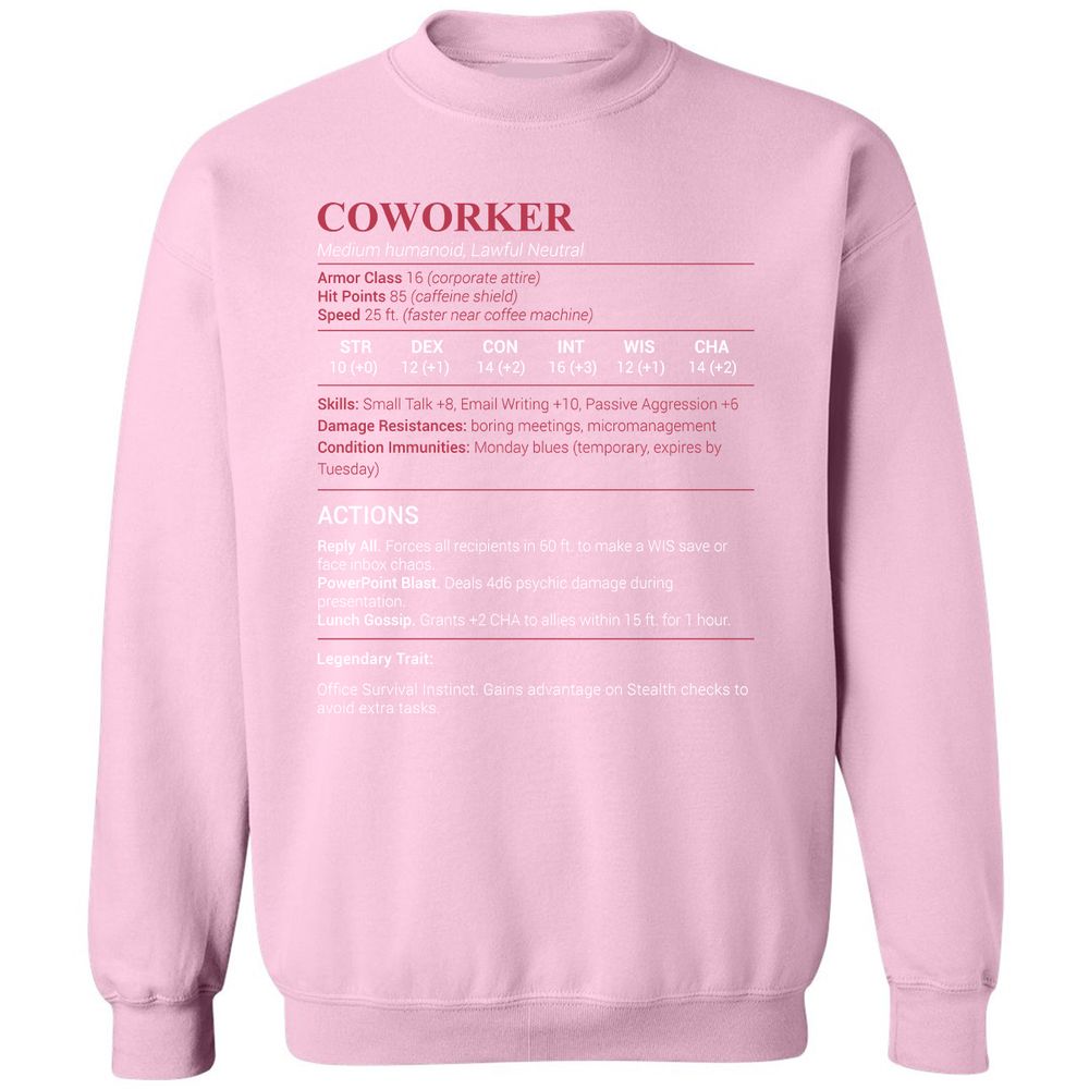 Coworker Stats Classic Unisex Sweatshirt - Light Pink - 3