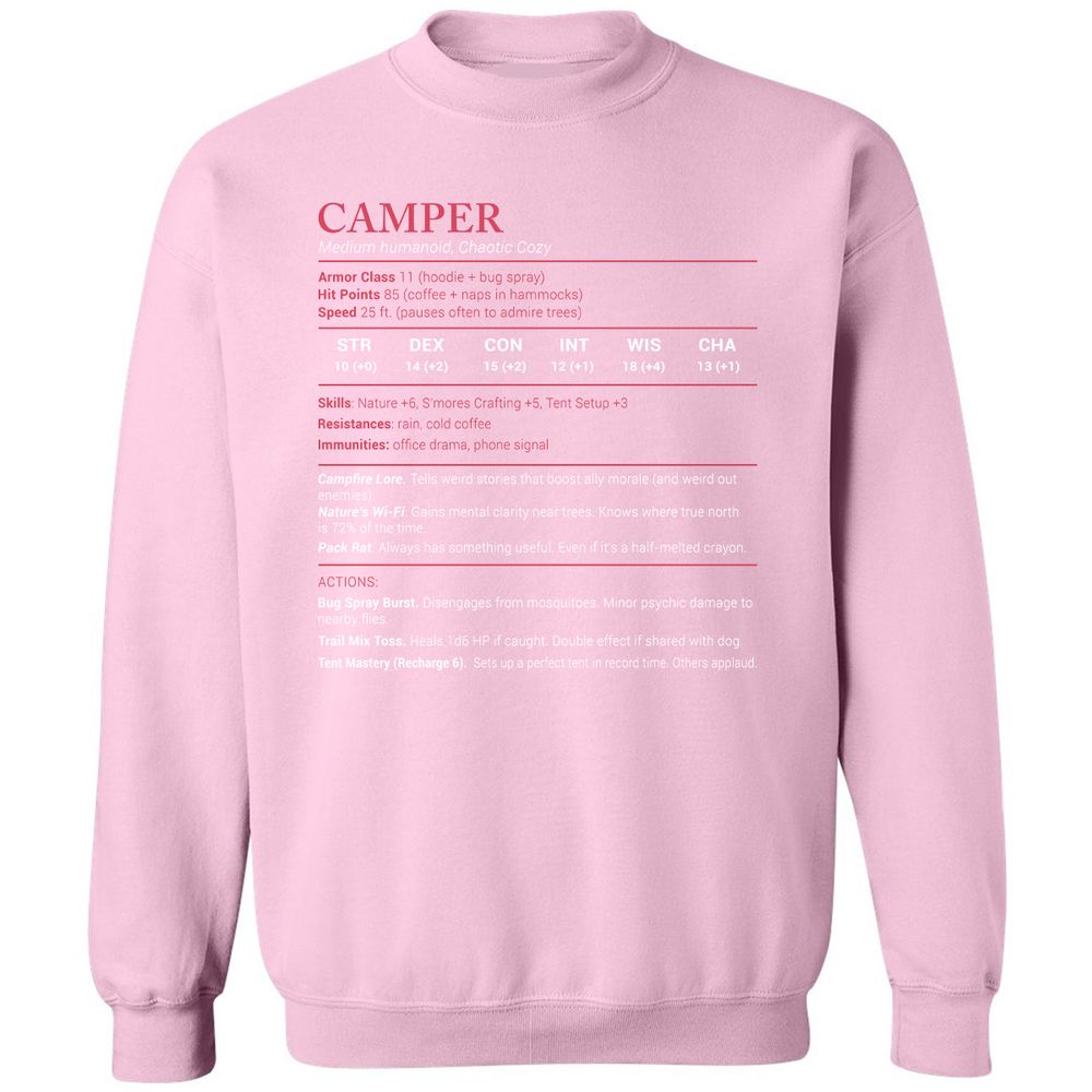 Camper Stats Classic Unisex Sweatshirt - Light Pink - 3