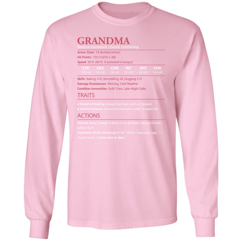 Grandma Stats Long Sleeve T-Shirt - Light Pink - 3