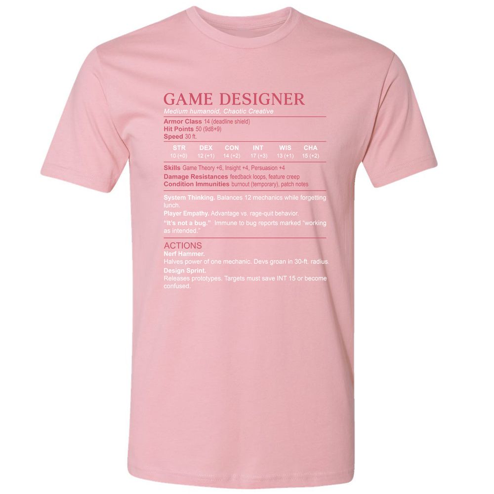 Game Designer Stats Premium Unisex T-Shirt - Light Pink - 3