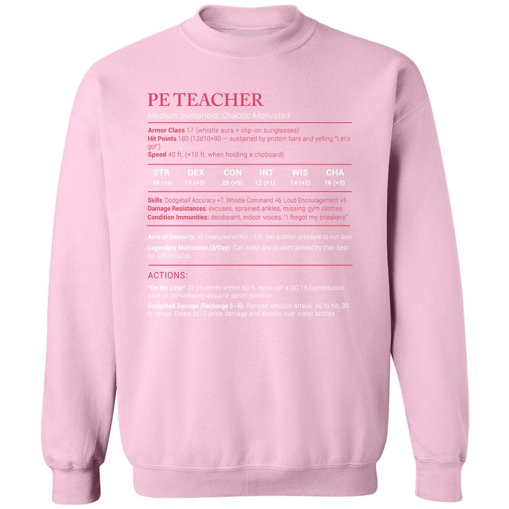 PE Teacher Stats Classic Unisex Sweatshirt - Light Pink - 3