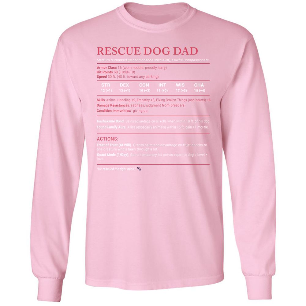 Rescue Dog Dad Stats Long Sleeve T-Shirt - Light Pink - 3
