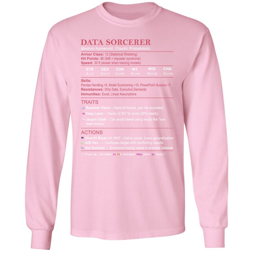 Data Scientist Stats (Data Sorcerer) Long Sleeve T-Shirt - Light Pink - 3