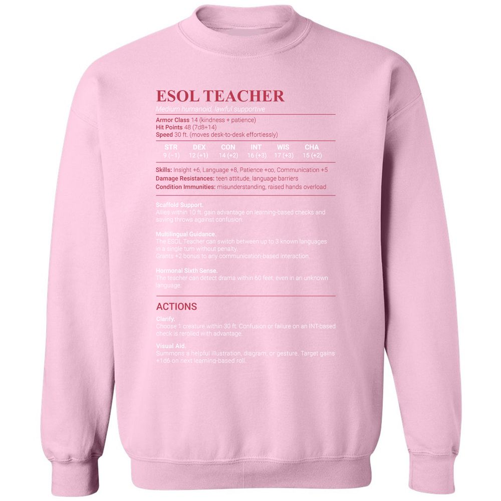 ESOL Teacher Classic Unisex Sweatshirt - Light Pink - 3