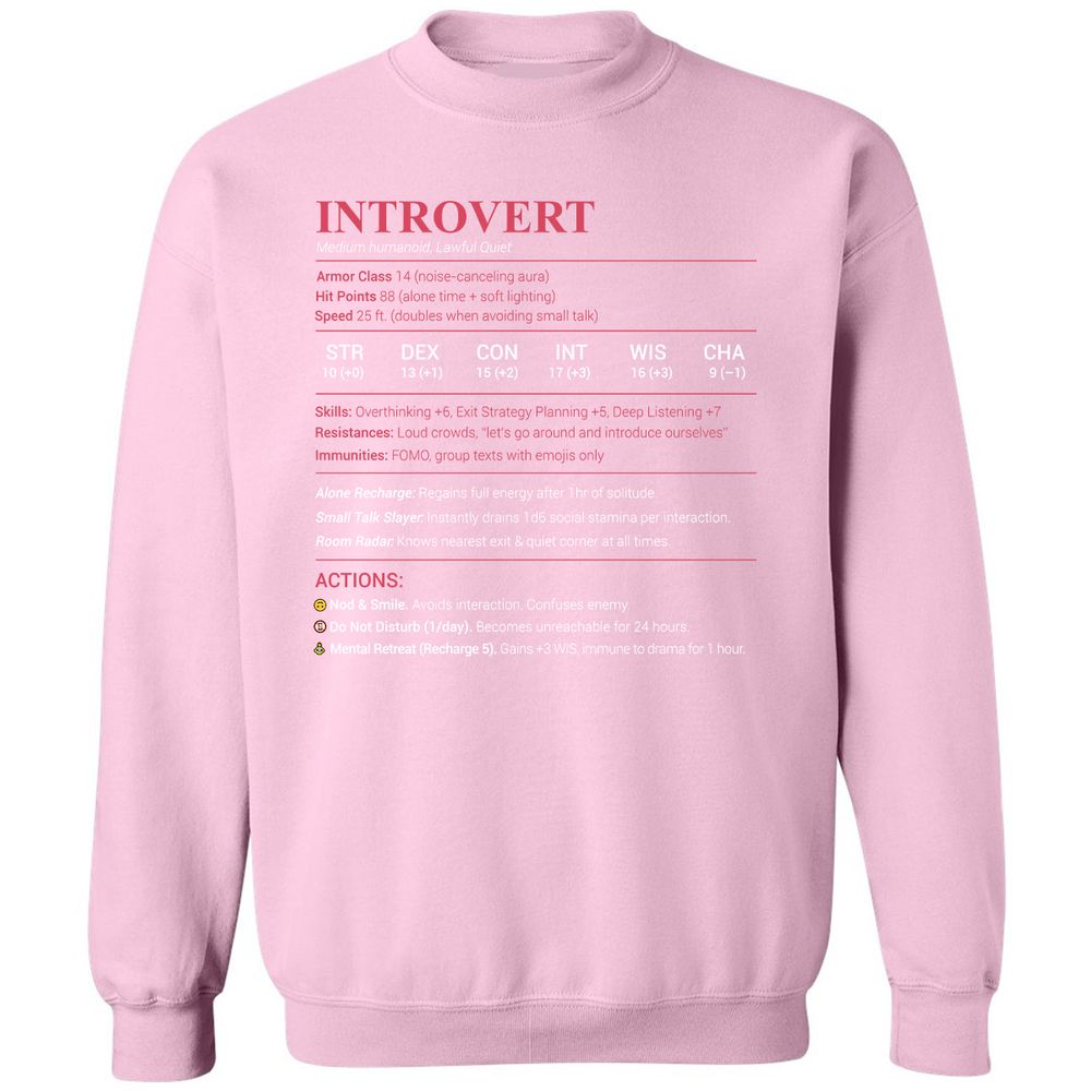 Introvert Stats Classic Unisex Sweatshirt - Light Pink - 3