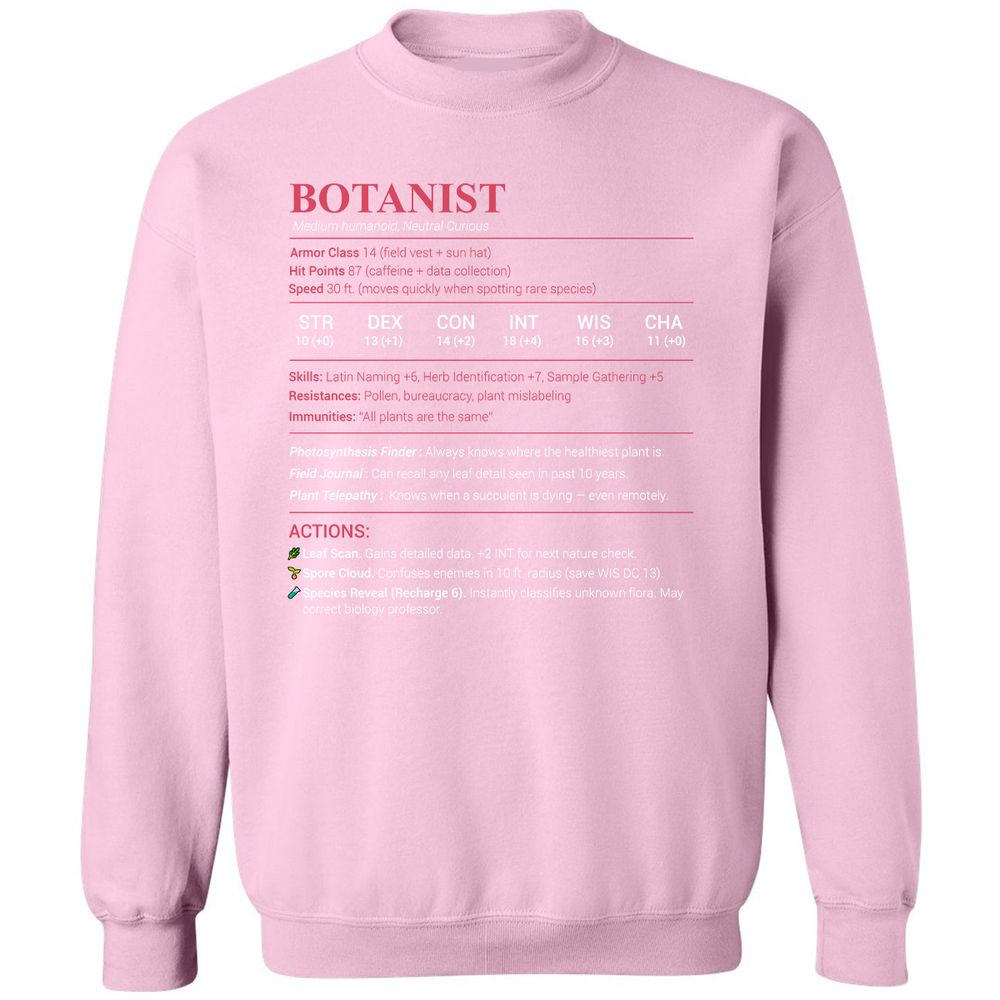 Botanist Stats Classic Unisex Sweatshirt - Light Pink - 3