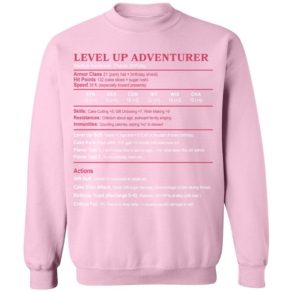 Level Up Adventurer Classic Unisex Sweatshirt - Light Pink - 3