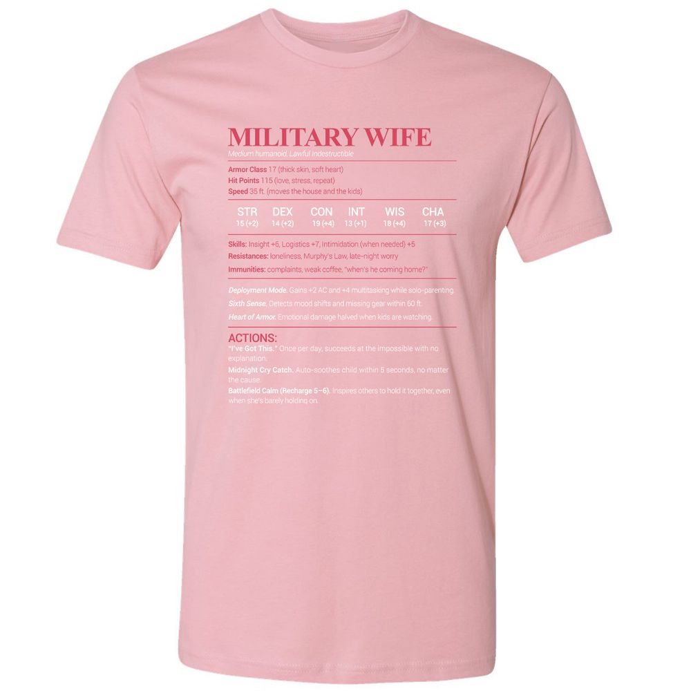 Military Wife Stats Premium Unisex T-Shirt - Light Pink - 3