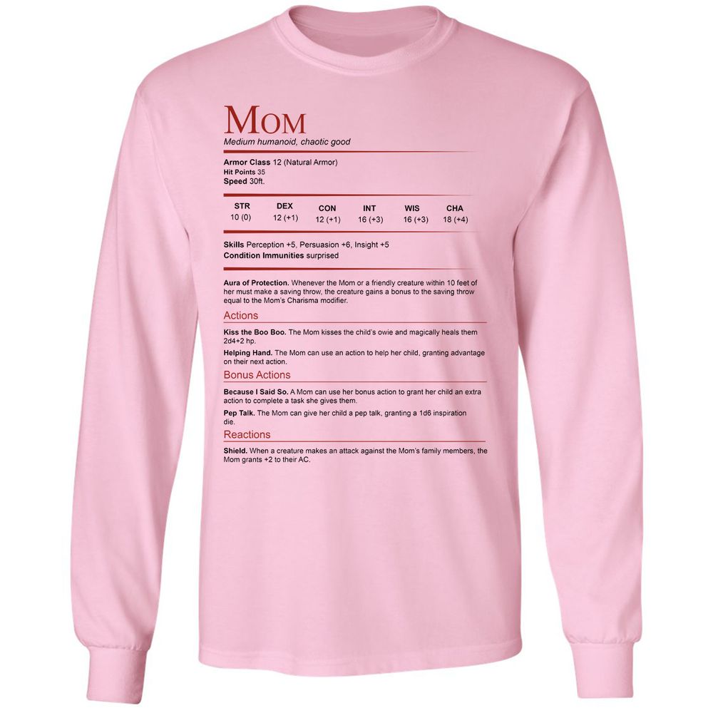 Mom Stats Long Sleeve T-Shirt - Light Pink - 3