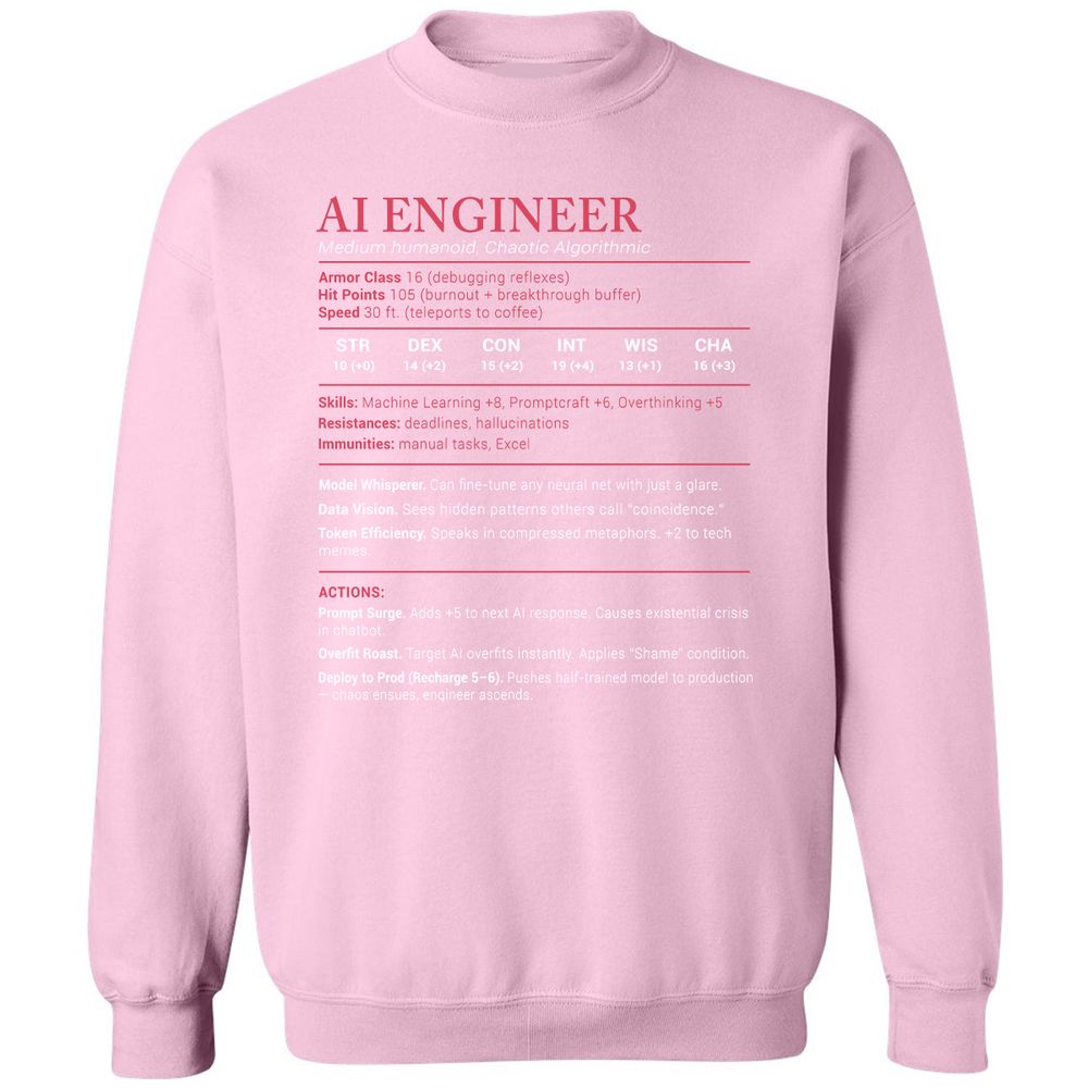 AI Engineer Stats Classic Unisex Sweatshirt - Light Pink - 3