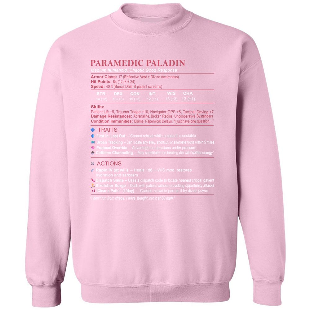 Paramedic Stats Classic Unisex Sweatshirt - Light Pink - 3