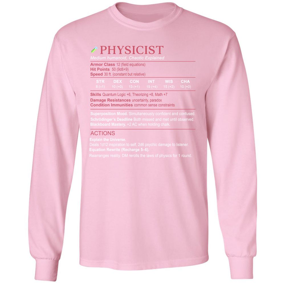 Physicist Stats Long Sleeve T-Shirt - Light Pink - 3
