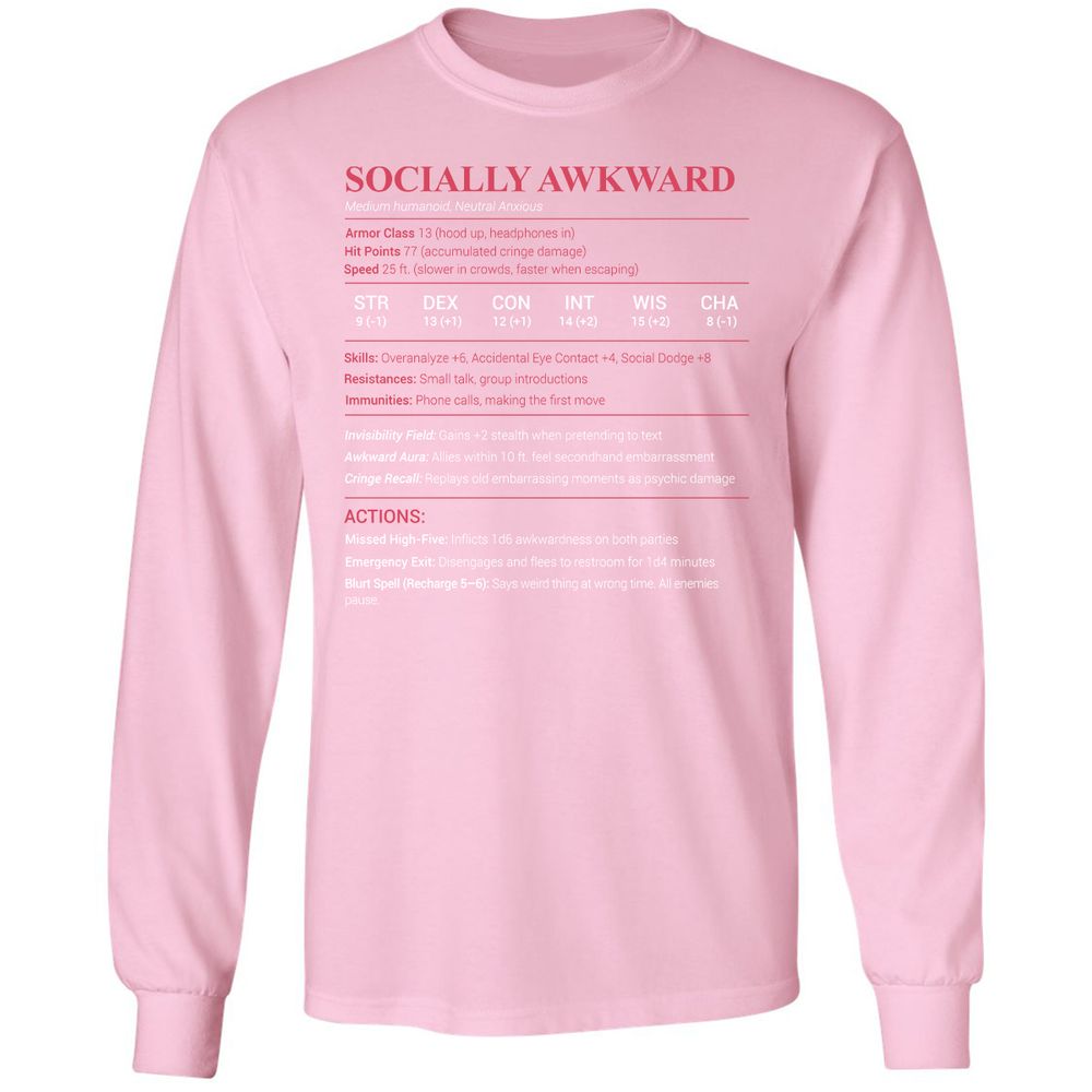 Socially Awkward Stats Long Sleeve T-Shirt - Light Pink - 3