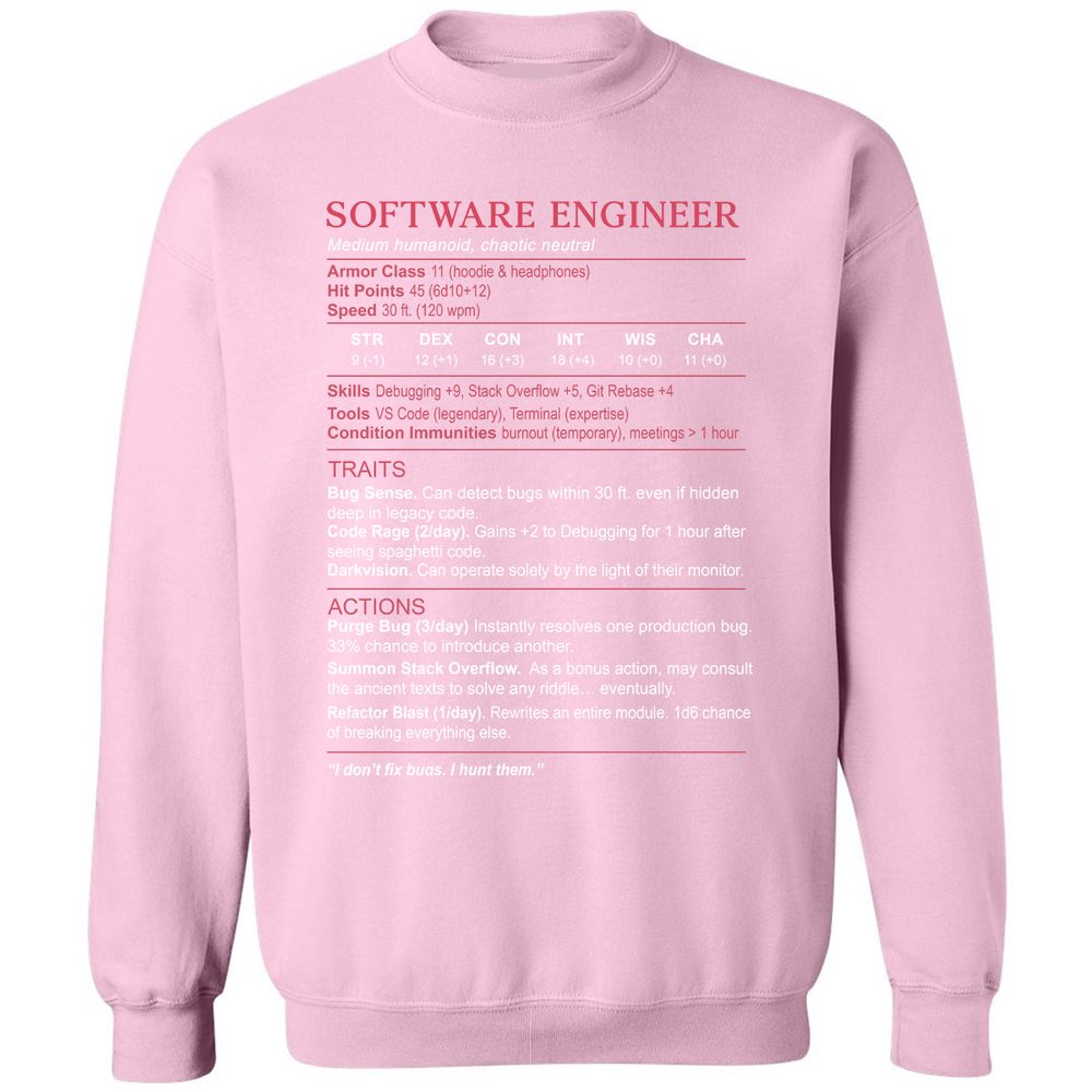 Software Engineer Stats Classic Unisex Sweatshirt - Light Pink - 3