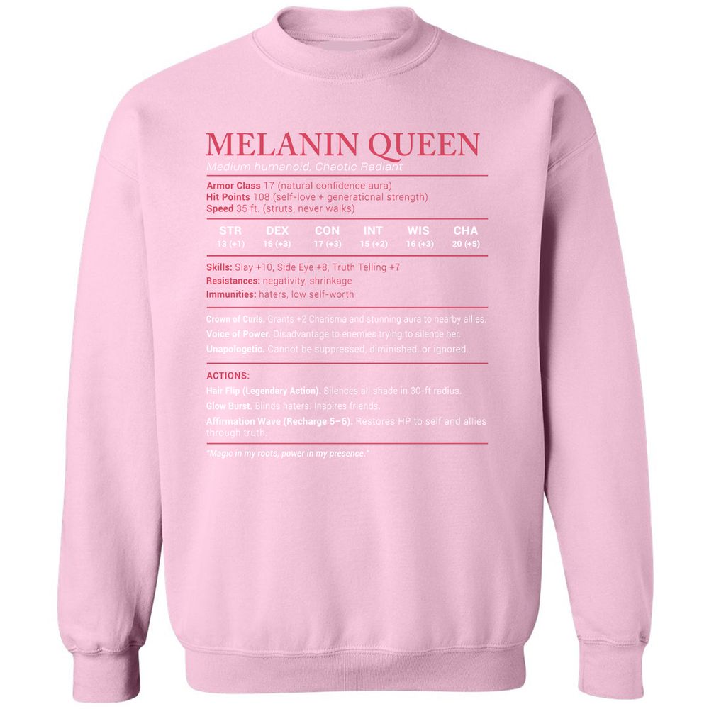 Melanin Queen Stats Classic Unisex Sweatshirt - Light Pink - 3