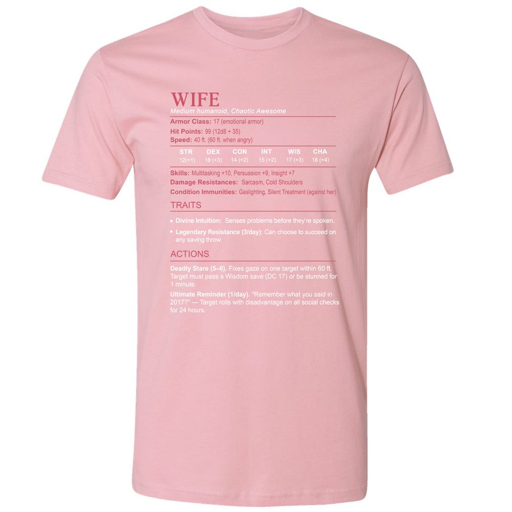 Wife Stats Premium Unisex T-Shirt - Light Pink - 3