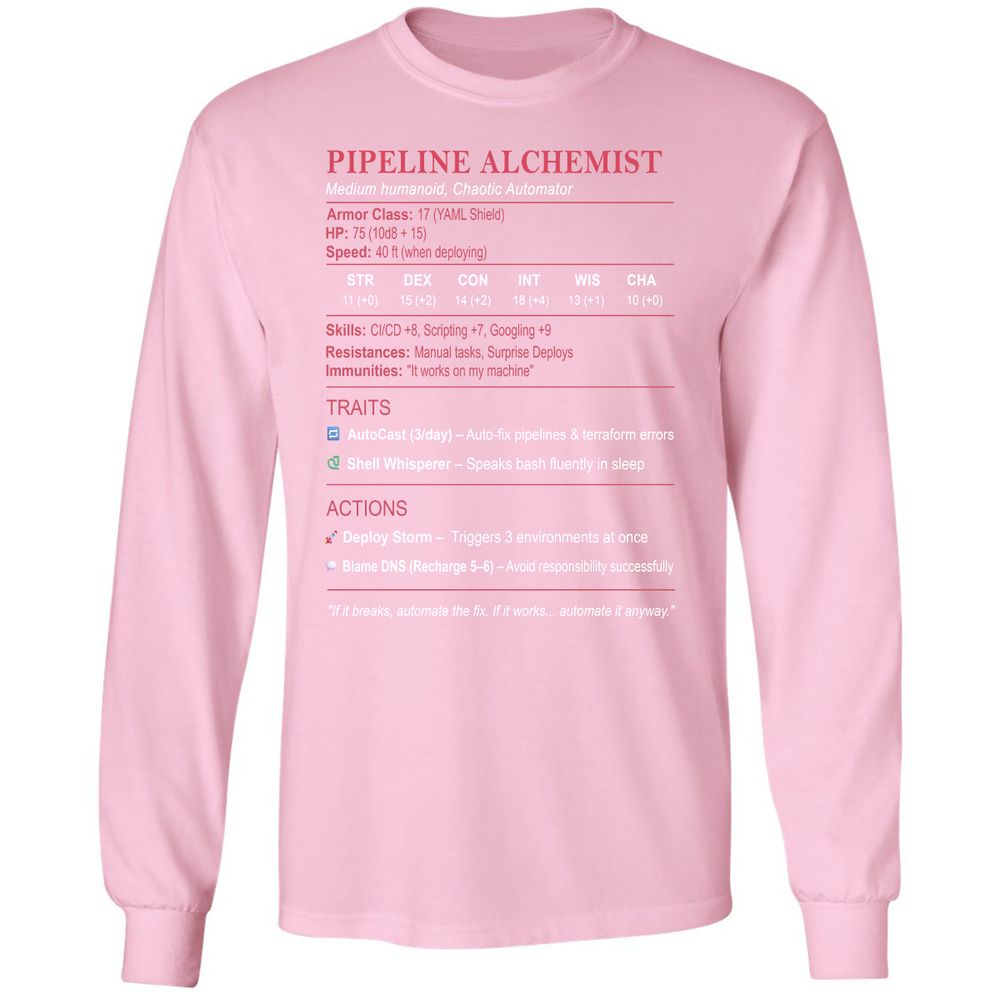 DEVOPS Stats (Pipeline Alchemist) Long Sleeve T-Shirt - Light Pink - 3