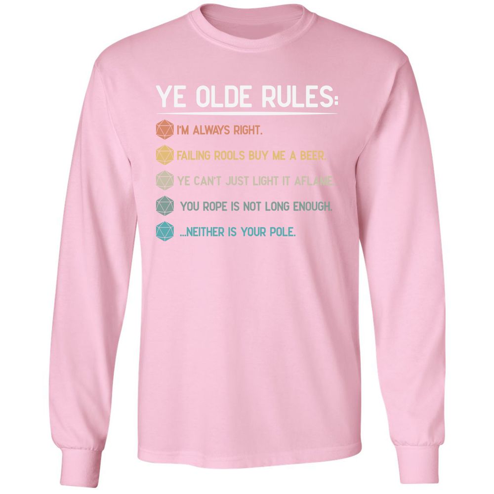 Dungeon Master Rules – Ye Olde RPG Long Sleeve T-Shirt - Light Pink - 3