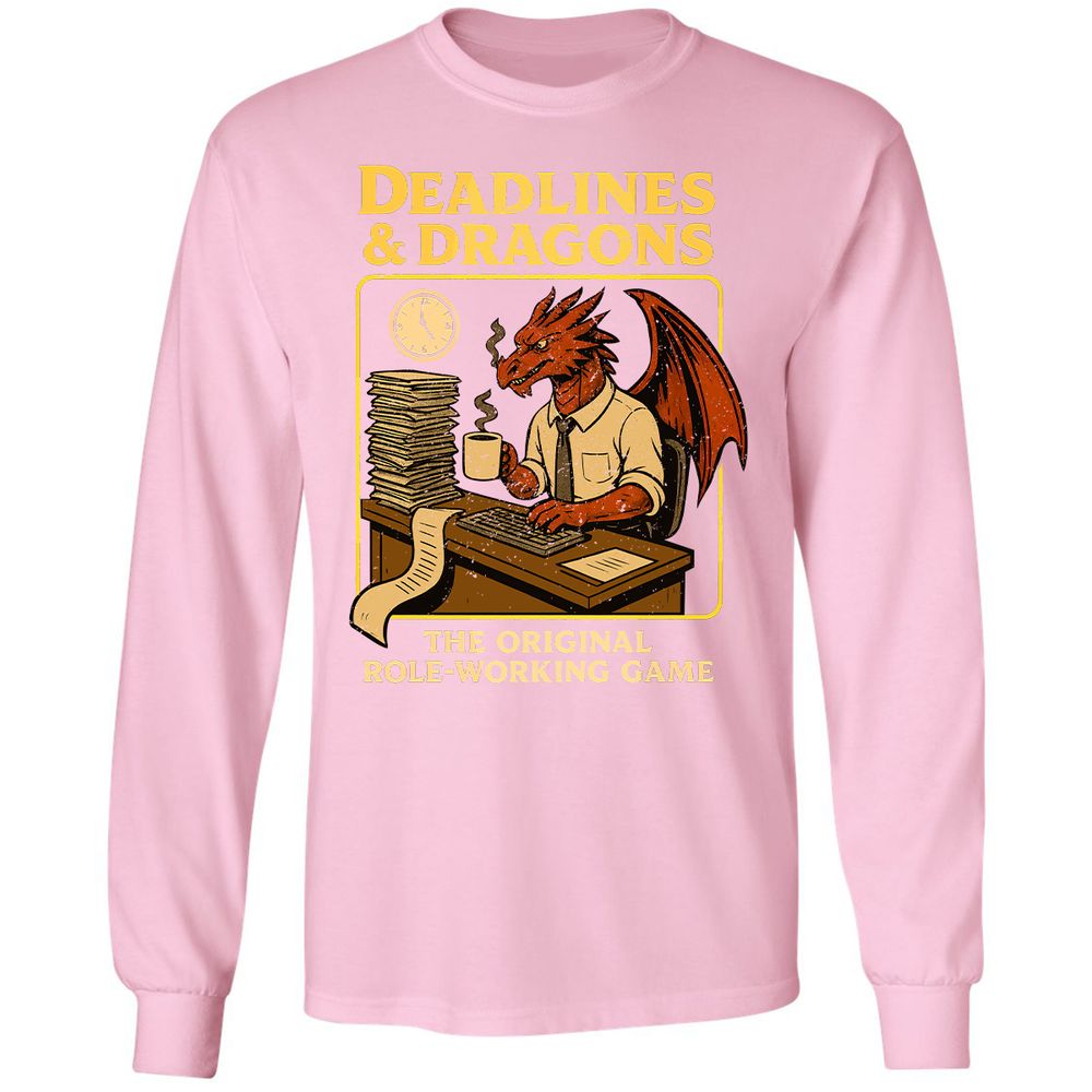 Deadlines & Dragons (Office Staff) Long Sleeve T-Shirt - Light Pink - 3