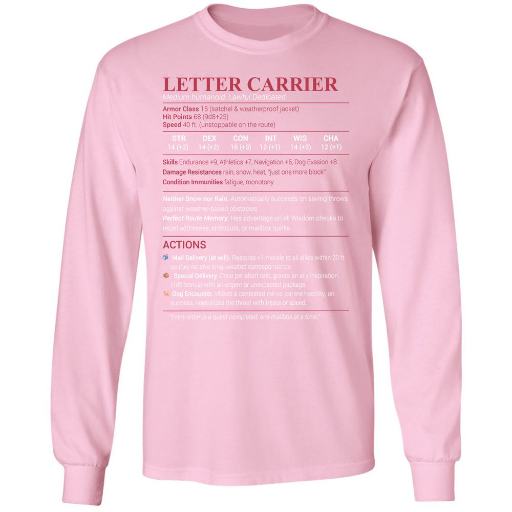 Letter Carrier Long Sleeve T-Shirt - Light Pink - 3