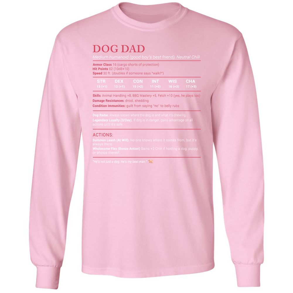 Dog Dad Stats Long Sleeve T-Shirt - Light Pink - 3
