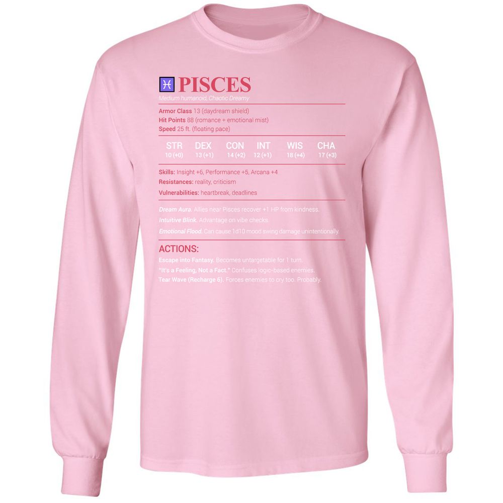 Pisces Stats Long Sleeve T-Shirt - Light Pink - 3