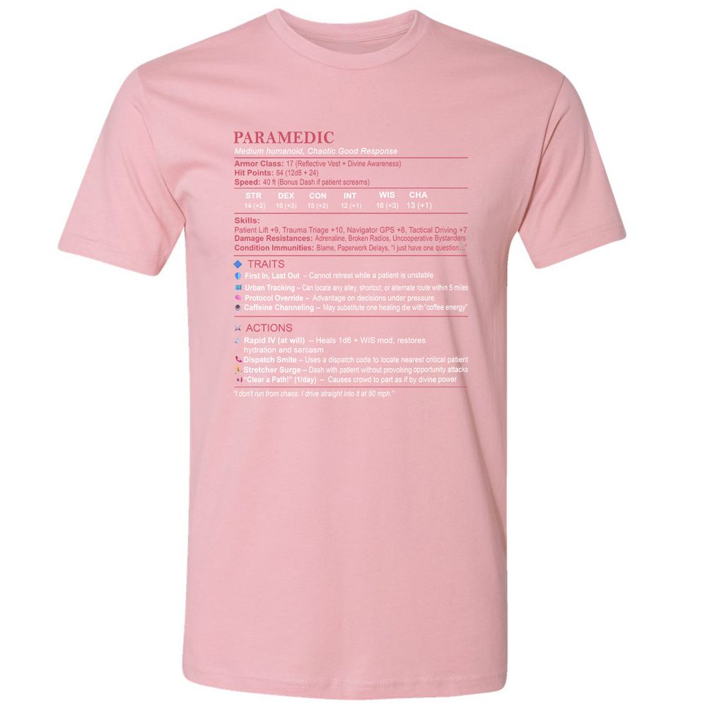 Paramedic Stats Premium Unisex T-Shirt - Light Pink - 3