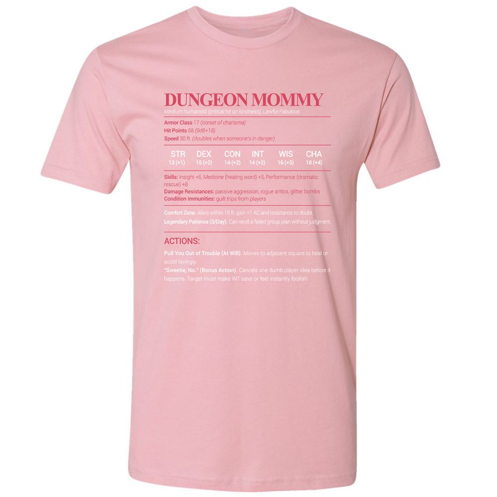 Dungeon Mommy Stats Premium Unisex T-Shirt - Light Pink - 3