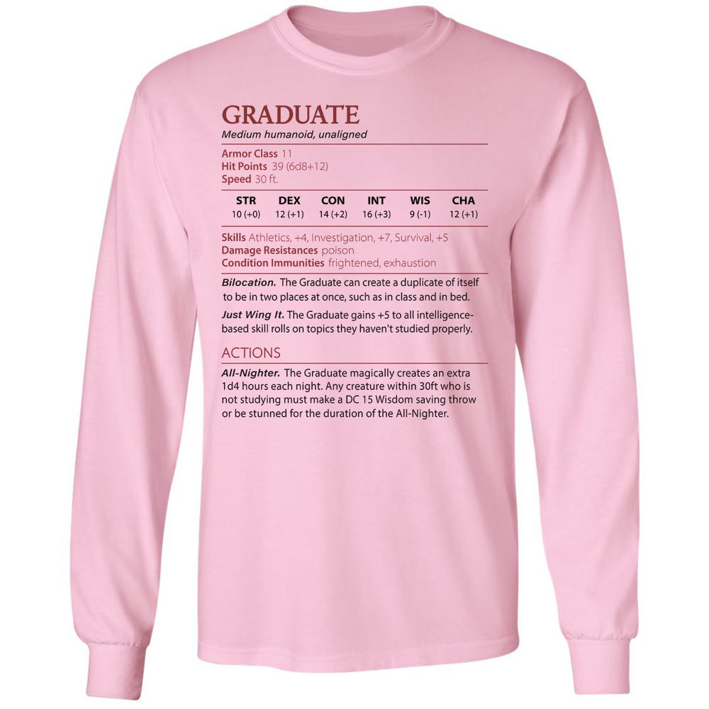 Graduate Stats Long Sleeve T-Shirt - Light Pink - 3