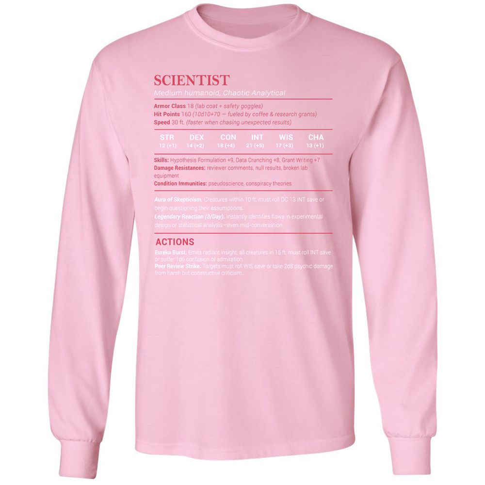 Scientist Stats Long Sleeve T-Shirt - Light Pink - 3