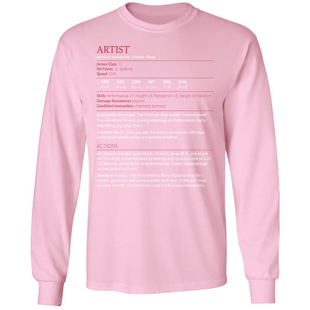 Artist Stats Long Sleeve T-Shirt - Light Pink - 3