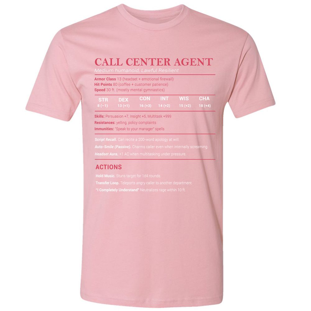 Call Center Agent Stats Premium Unisex T-Shirt - Light Pink - 3
