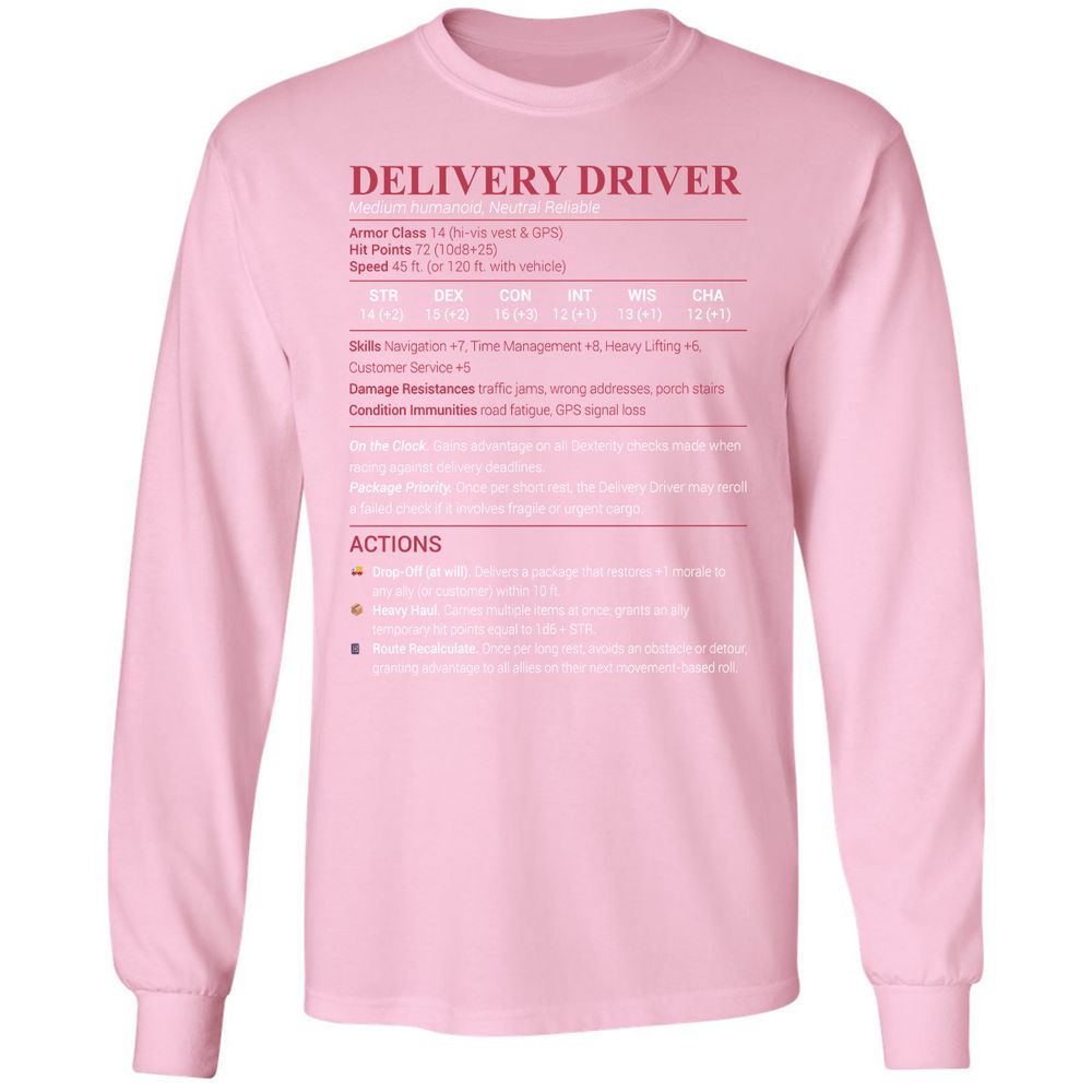 Delivery Driver Long Sleeve T-Shirt - Light Pink - 3