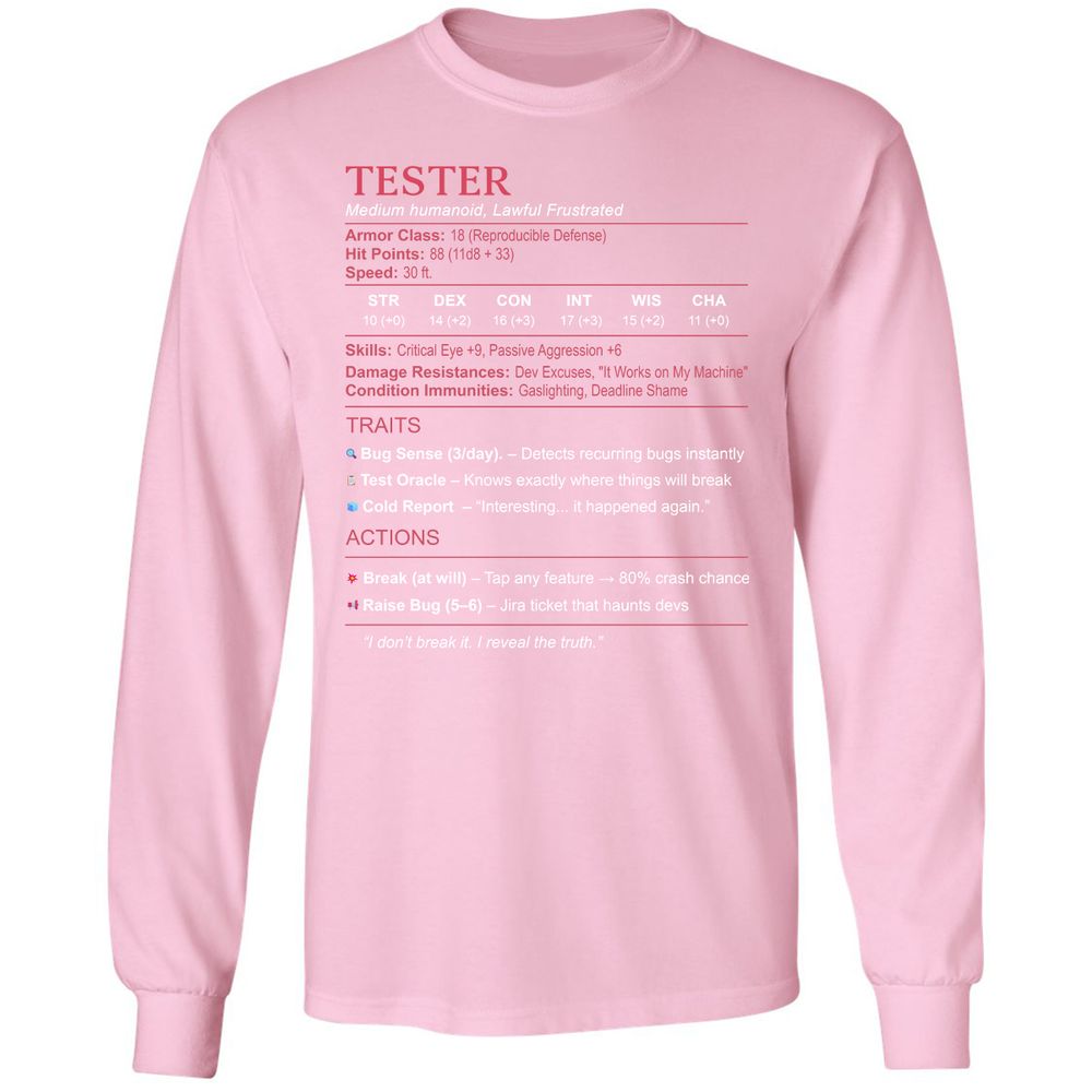 Tester Stats Long Sleeve T-Shirt - Light Pink - 3