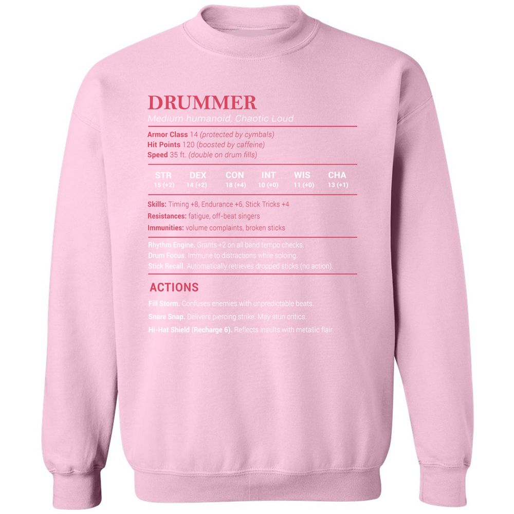Drummer Stats Classic Unisex Sweatshirt - Light Pink - 3