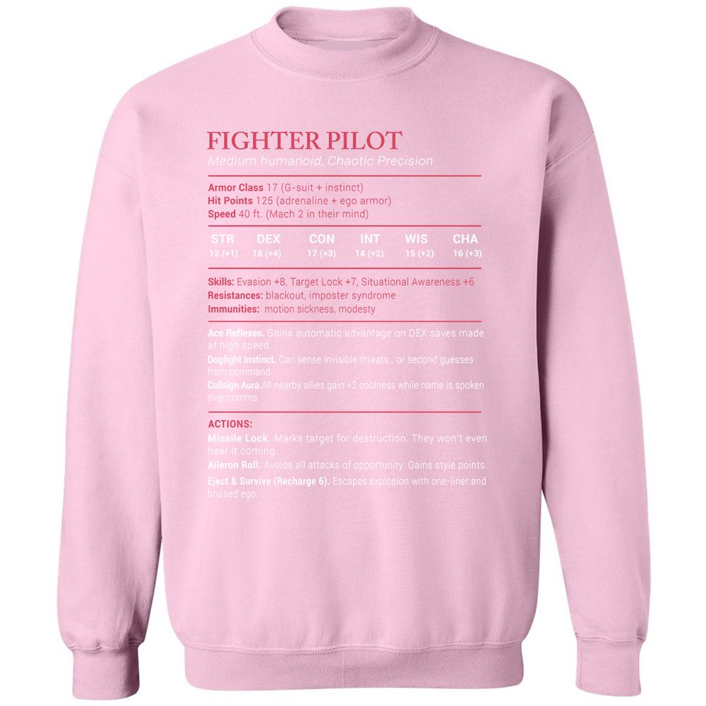 Fighter Pilot Stats Classic Unisex Sweatshirt - Light Pink - 3