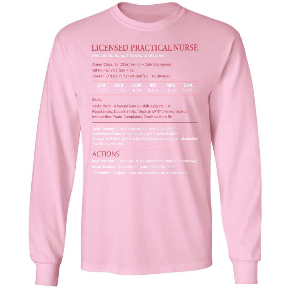 Licensed Practical Nurse LPN Long Sleeve T-Shirt - Light Pink - 3