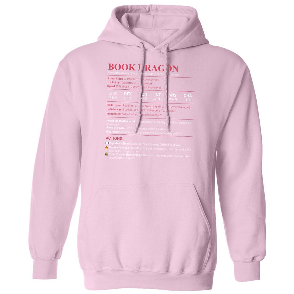 Book Dragon Stats Classic Unisex Hoodie - Light Pink - 3
