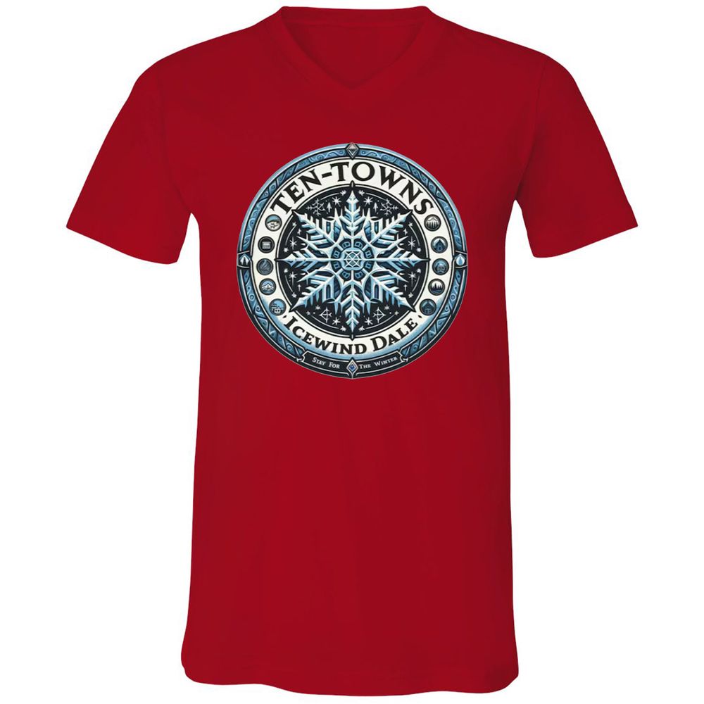 Ten-Towns Icewind Dale Unisex V-Neck T-Shirt - Red - 3
